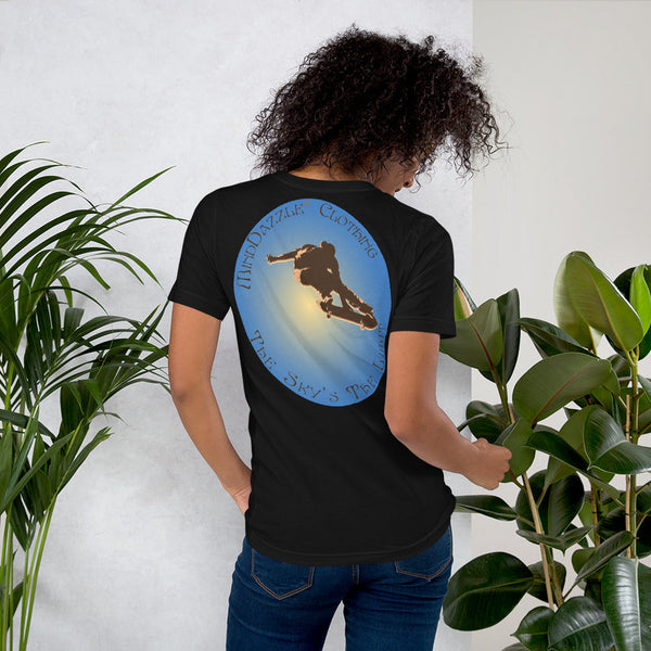 Black Color T-shirt of Skateboarder with message: The Sky's The Limit
