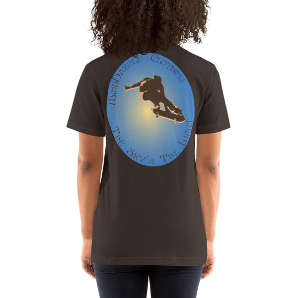 Brown Color T-shirt of Skateboarder with message: The Sky's The Limit
