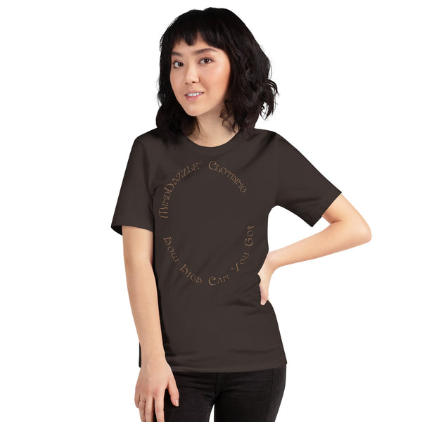 Brown Color T-shirt of Skateboarder: Front text: How High Can You Go?