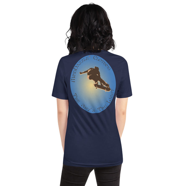 Navy Blue Color T-shirt of Skateboarder with message: The Sky's The Limit
