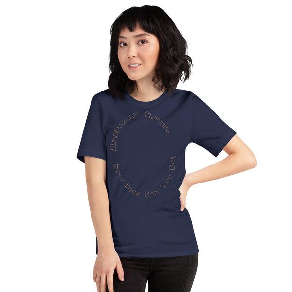 Navy Blue Color T-shirt of Skateboarder: Front text: How High Can You Go?