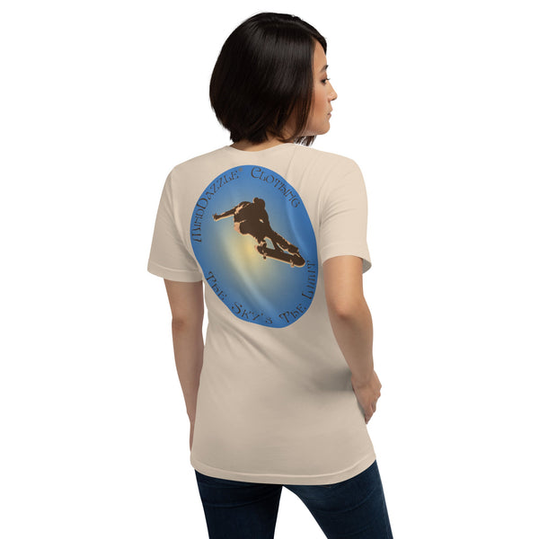 Soft Cream Color T-shirt of Skateboarder with message: The Sky's The Limit