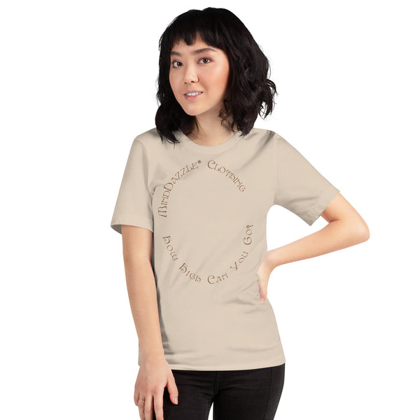 Soft Cream Color T-shirt of Skateboarder: Front text: How High Can You Go?