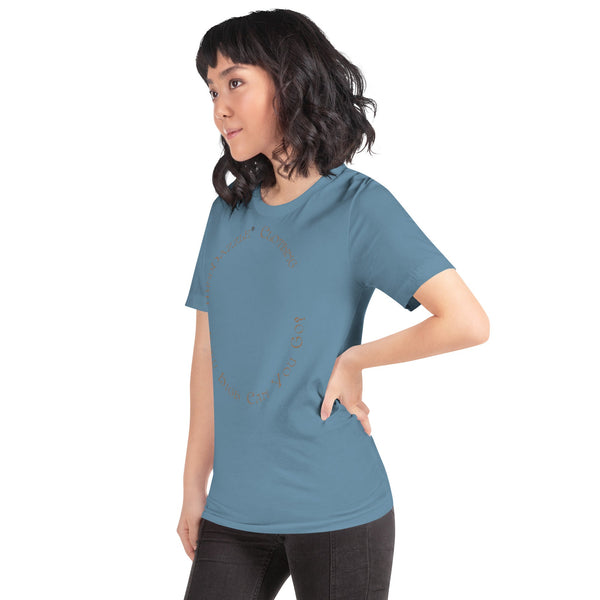 Steel Blue Color T-shirt of Skateboarder: Front text: How High Can You Go?