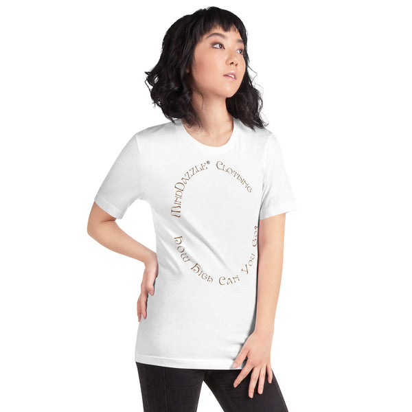 White T-shirt of Skateboarder: Front text: How High Can You Go?