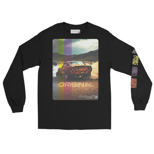 "Original" vintage car t-shirt with "distressed" left sleeve pattern Color: Black: Long sleeve