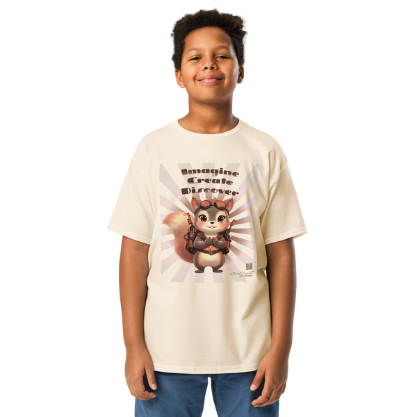 Imagine-Create-Discover Graphic T-Shirt: View: Front Color: Cream