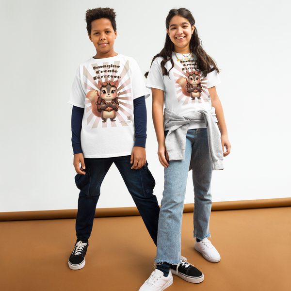 Imagine-Create-Discover Graphic T-Shirt: View: Front Unisex: Color: Ivory White