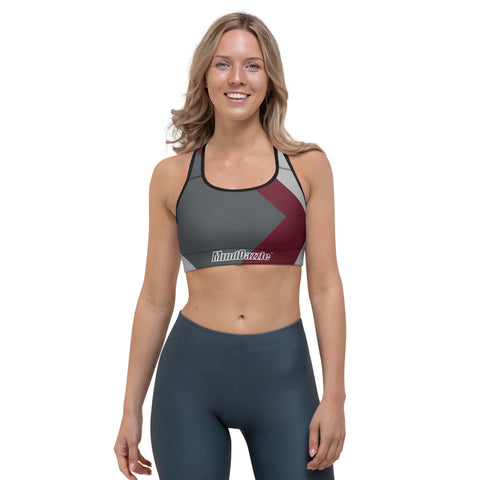 Color Block Sports Bra - Graphite / Wine / Silver