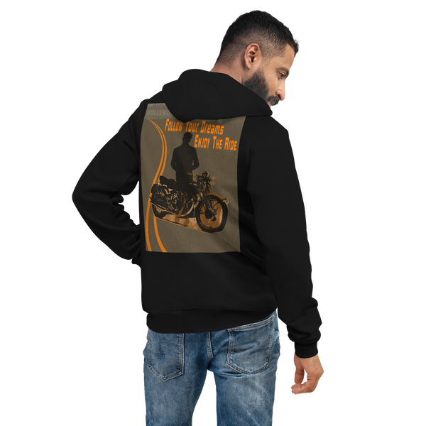 A Hollywood Story: Motorcycle, Man, Follow Your Dream, Black color Hoodie