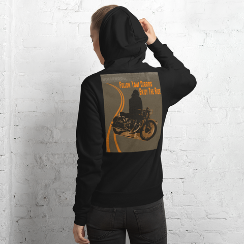 A Hollywood Story: Motorcycle, Woman, Follow Your Dream, Black color Hoodie